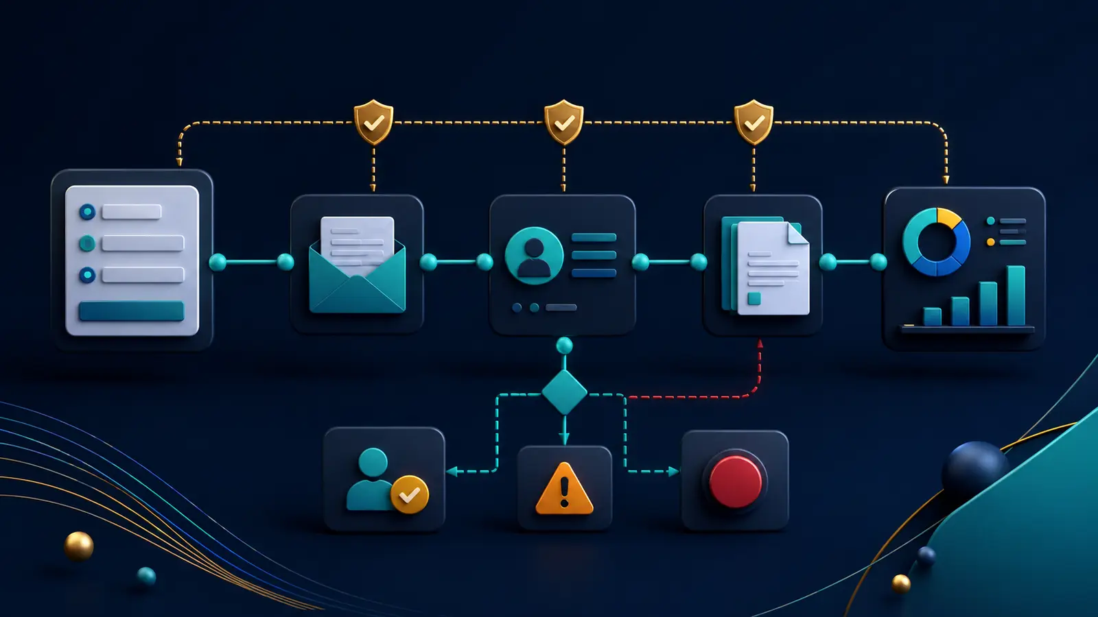 Workflow no-code reliant formulaire, messagerie, CRM et documents avec contrôles